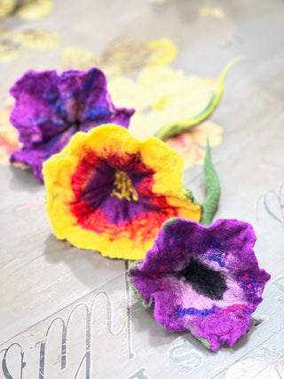 2023 Wine & Wool Beginner's "Wet Felting Flowers" Class Saturday June 17th, 2023 2-6 pm