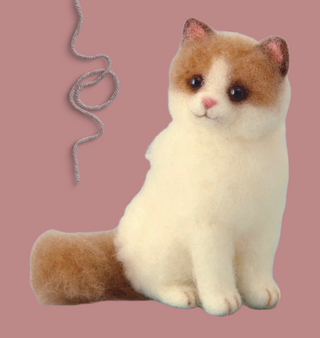 Hamanaka Aclaine/Vegan Felting Kit- Brown & White Cat #537 (English)