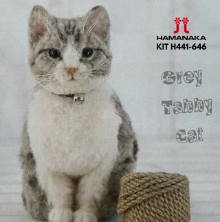 HAMANAKA REALISTIC NEEDLE FELTING KIT - GREY TABBY CAT- (JAPANESE ONLY)