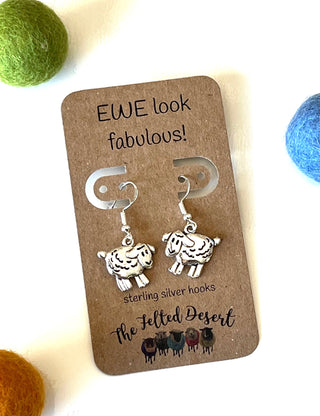 EWE Look Fabulous Sheep Earrings with Sterling Silver Hooks