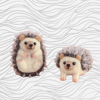 Hamanaka Vegan/Aclaine Needle Felting Kit- Twin Hedgehogs (Japanese Kit - with English Translation)